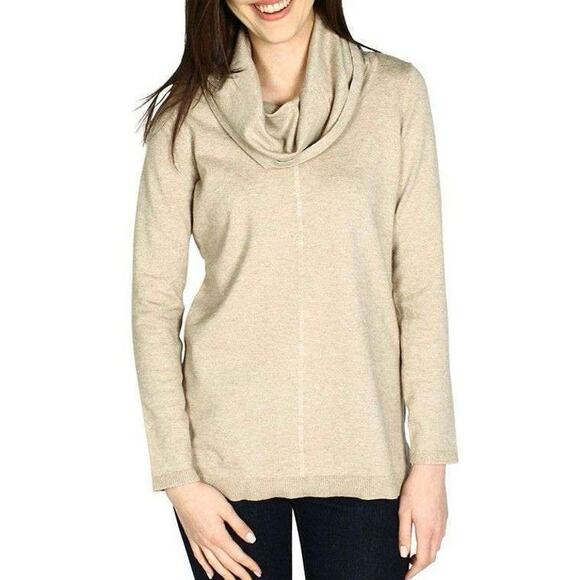 Tyler Boe Sweaters - Tyler Böe Cowl Neck Tunic Sweater Large Cashmere Blend Beige Tan Preppy Classic